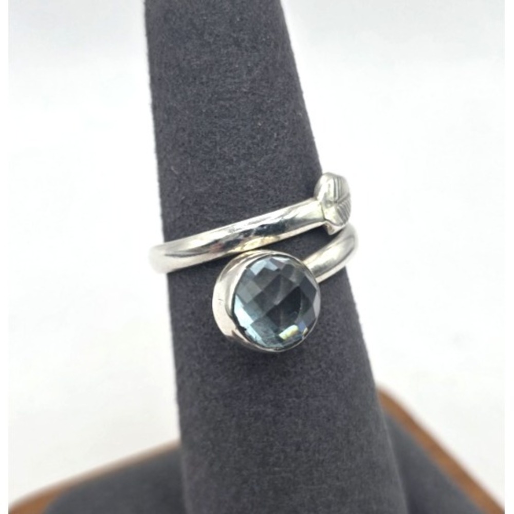 Aquamarine Ring Size 7‎ Faceted Wrap 8.2 mm Sterling Silver Adjustable Handmade